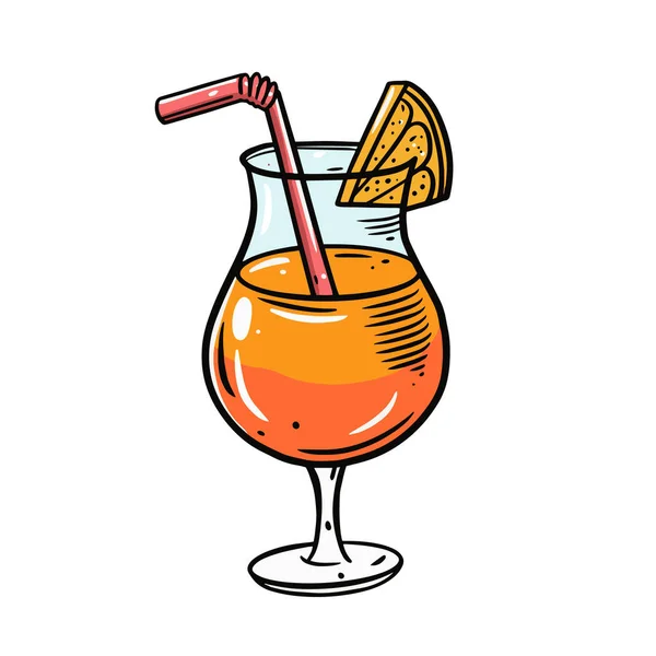 Mai Tai cocktail. Handgetekende lijn kunst stijl. Kleurrijke cartoon vector illustratie. — Stockvector