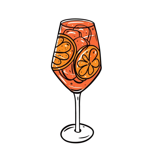 Een cocktail van Aperol Spritz. Met de hand getekend kleurrijke outline stijl. Vectorillustratie. — Stockvector