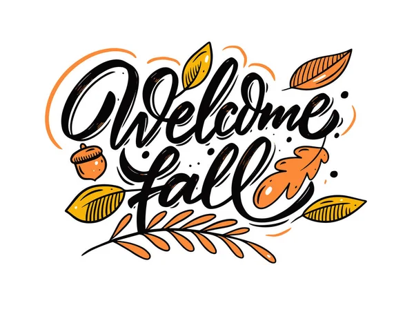 Willkommen Herbst handgezeichnete Kalligraphie Satz. Farbenfrohe moderne Typografie. — Stockvektor