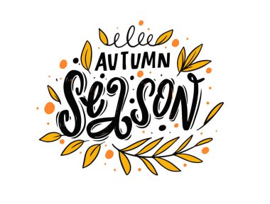 Sonbahar sezonu için siyah renkli metin çizildi. Renkli vektör illüstrasyonu.