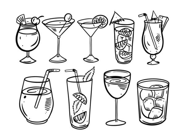 Handgezeichnete Doodle-Cocktails zur Veranschaulichung. Linienkunst-Vektorskizze. — Stockvektor