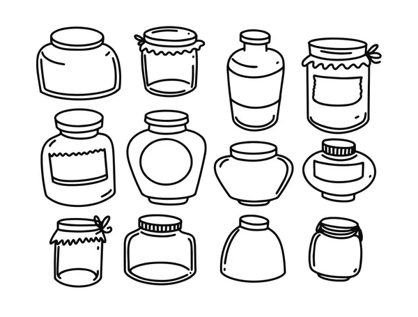 Met de hand getrokken zwarte kleur lijn kunst potten set. Vectorillustratie-elementen. — Stockvector