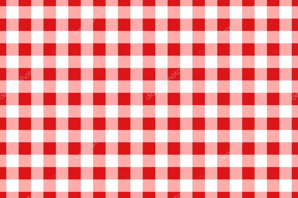 Red traditional gingham seamless pattern. Texture from rhombus or squares for - plaid, tablecloths, clothes, shirts, dresses, paper, bedding, blankets, quilts and other textile products. Vector