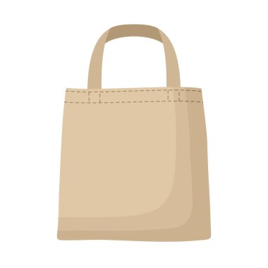 Beyaz arka planda izole edilmiş bez ya da pamuk torbası. Eko torba kahverengi boş şablon, atık plastiği azalt. Vektör illüstrasyonu