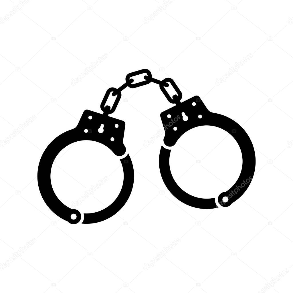 Handcuffs icon for detaining criminals isolated on white background. Outfit of a policeman. Element of police and prison icon of arrest of offender. Restriction of freedom. Shackles for the hand.