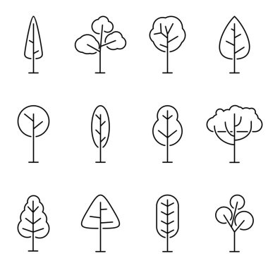 Ağaç çizgisi simgesi beyaz arkaplanda izole edildi. Basit ve minimalist semboller ağaç ve orman, Vektör illüstrasyonu