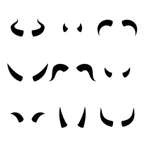 Set di corna del diavolo icona isolata su sfondo bianco, demonio nero demone corno satana. Simbolo del mostro. Illustrazione vettoriale — Vettoriale Stock