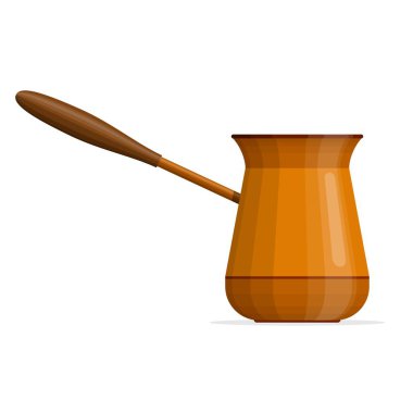 Beyaz arka planda izole edilmiş kahve ocakta kahve yapmak için sapı olan bir kâse. Türk kahvesi. El yapımı kahve makineleri. Kahve kabı ibrik simgesi Vektör illüstrasyonu