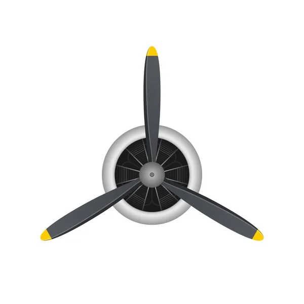 Propeller eines Flugzeugblattes isoliert auf weißem Hintergrund. Oldtimer Flugzeugpropeller mit Sternmotor. Turbinensymbol, Lüfterflügel, Windventilator, Gerätegenerator. Vektorillustration — Stockvektor