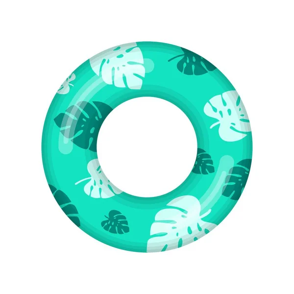 Anillo de natación inflable con liaves tropicales aisladas sobre fondo blanco, anillo de salvavidas de la piscina de flotador de goma, boya infantil playa verano mar tema de agua. Icono de ilustración vectorial — Archivo Imágenes Vectoriales