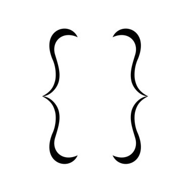 Beyaz arkaplanda izole edilmiş grafik tasarımı için kıvrımlı parantez simgesi, parlaklıklar sembolik elementler. Vektör illüstrasyonu