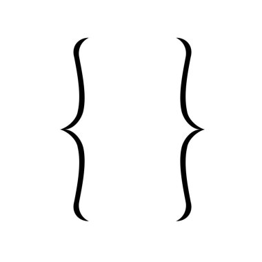 Beyaz arkaplanda izole edilmiş grafik tasarımı için kıvrımlı parantez simgesi, parlaklıklar sembolik elementler. Vektör illüstrasyonu