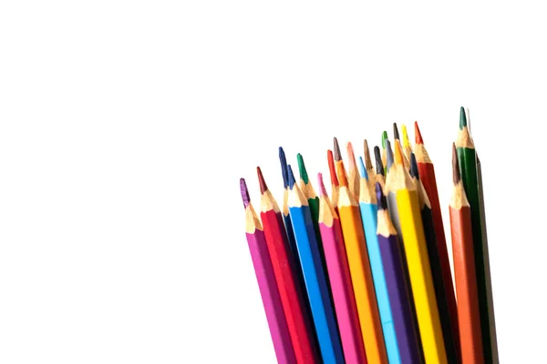 Tompa Színes Ceruzák Vannak Elrendezve Sorban Fehér Háttér Készen Áll — Stock Fotó