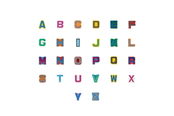 一套独立的塑料玩具全部大写字母大写字母均以工作室光的白色背景排列 — 图库照片