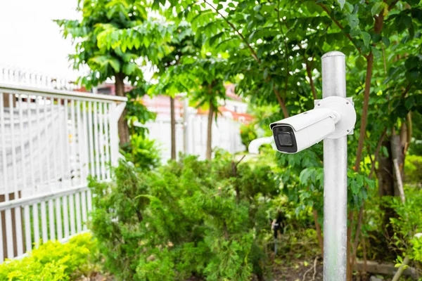 Caméra Cctv Est Installé Dans Jardin Avec Fond Arbre Vert — Photo