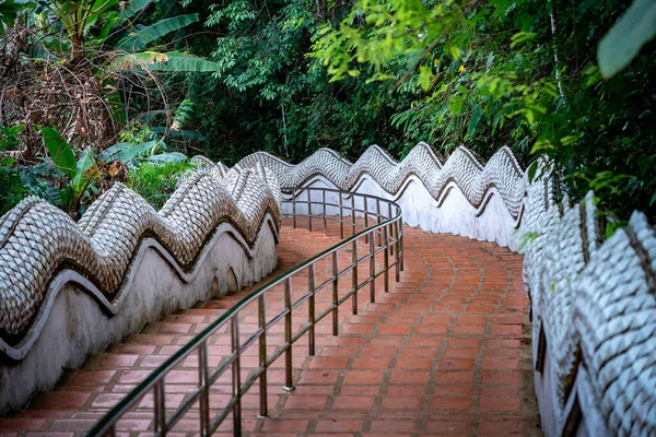 Lépcsők Dzsungel Környezetében Wat Phra Doi Tung Templomnál Chiang Rai — Stock Fotó
