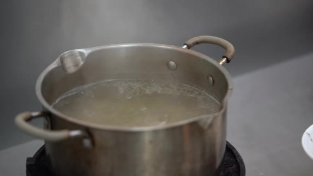 Chicken Broth Soup Boiling Gas Strove Little Oil Surface — Stock Video