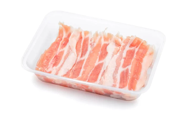 Fresh Sliced Raw Pork Plastic Box White Clear Background Royalty Free Stock Images