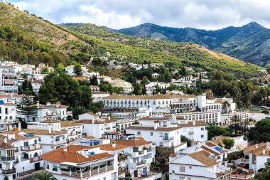 Mijas sevimli beyaz Cityscape Andalusia, Malaga, İspanya yakınındaki köyde