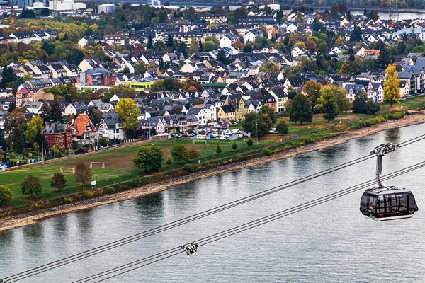 Panoramic View Koblenz Cable Car Rheine River Deutsches Eck Fortress — Stock Photo, Image