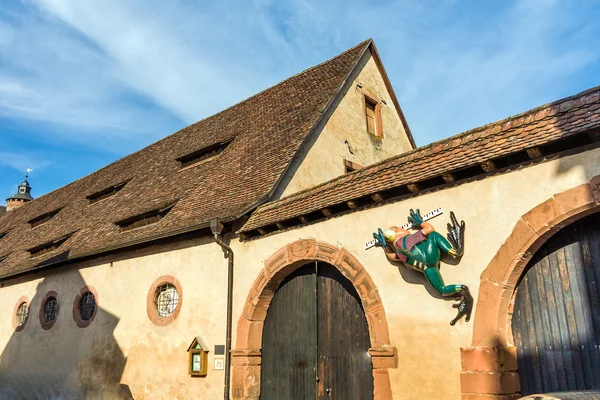 Scuderie principesche con scultura di rane, Castello di Buedingen, Germania — Foto Stock