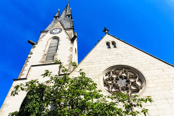 主城 - ハーナウ、ドイツの都市の記号に近い川のほとりに平和教会 (friedenskirche) — ストック写真