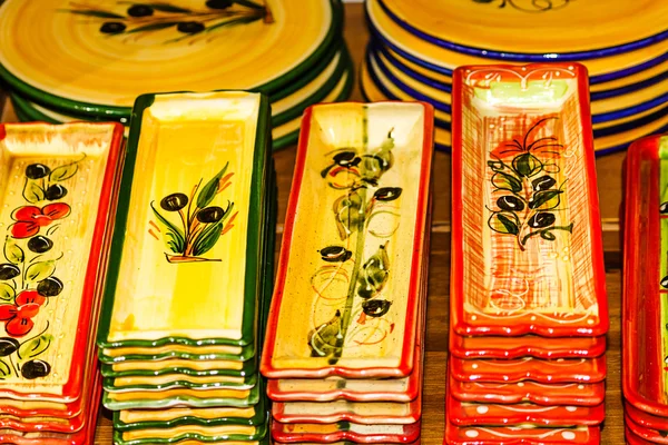 Small colorful ceramic plates for olives — Stock Photo, Image