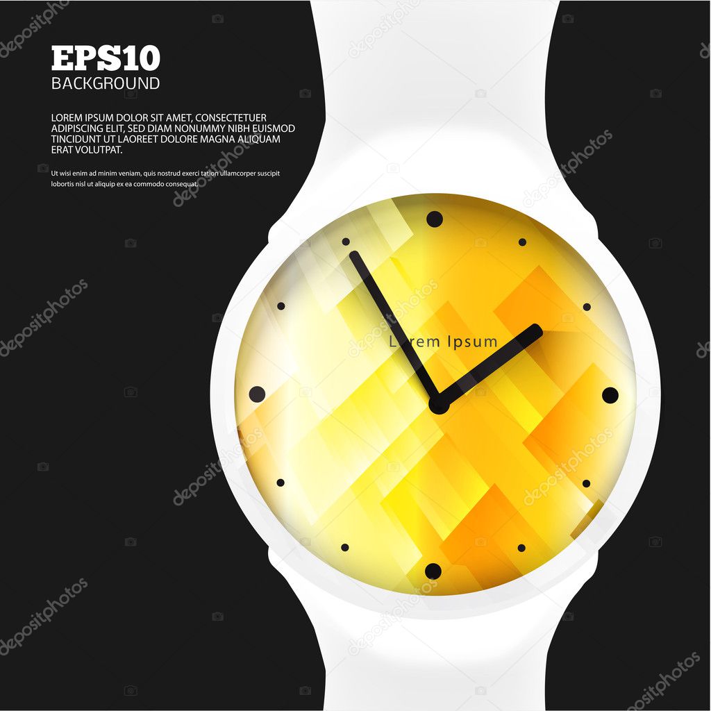 White watch with golden background.