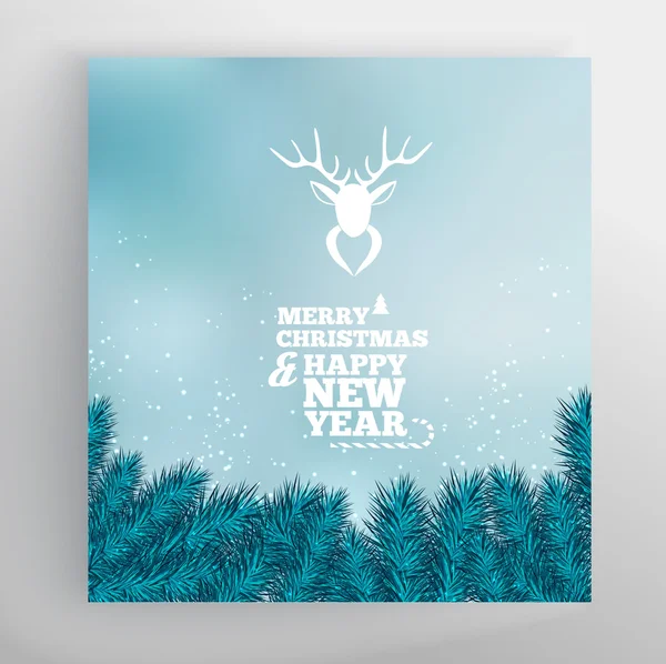 Christmas card with tree and reindeer — Stock Vector