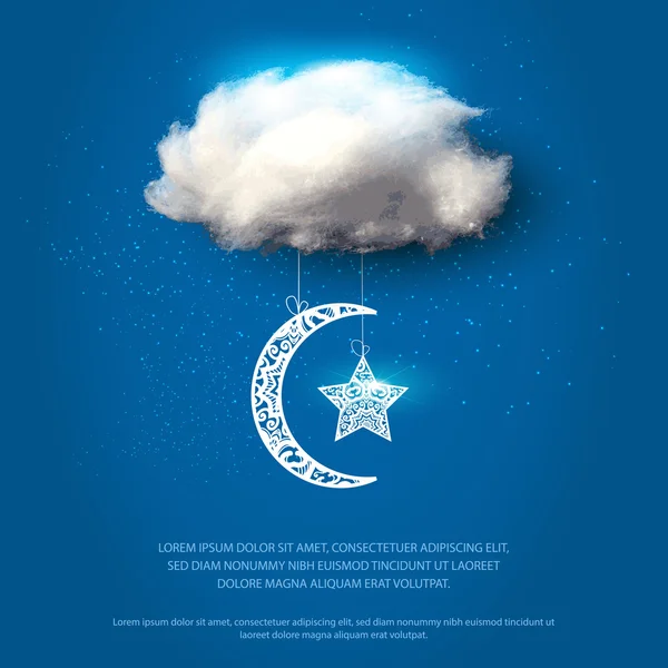 Nube de algodón con luna de encaje — Vector de stock