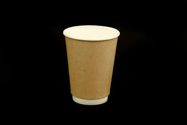 Disposable Coffee Cup Kraft on Black Background — Stock Photo, Image