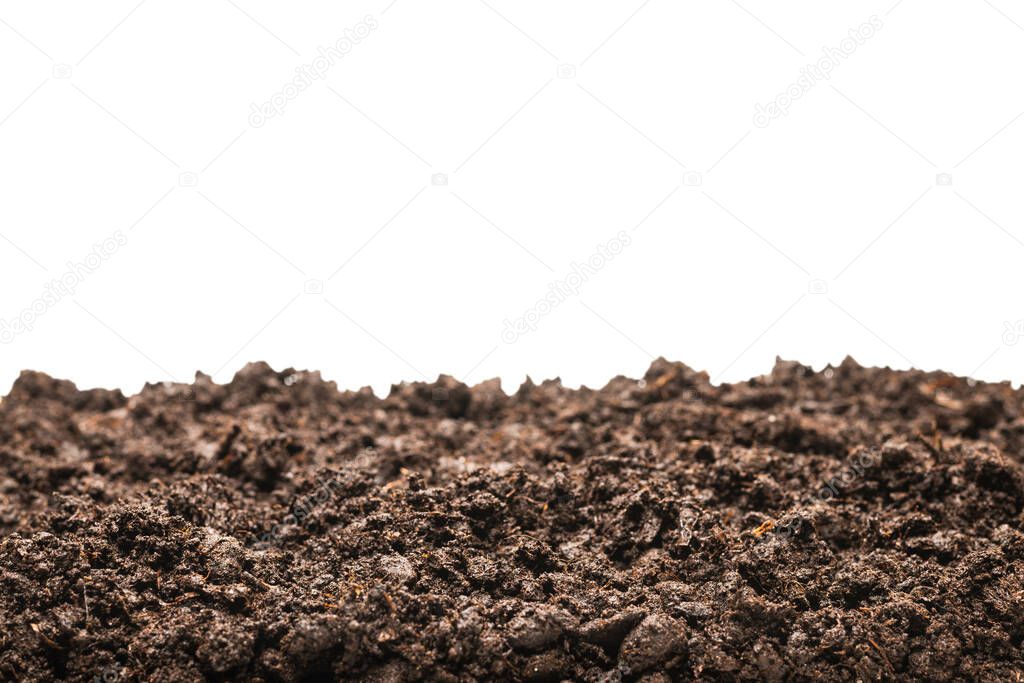 Black land for plant isolated on white background. 