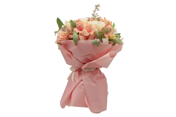 Ramo Flores Rosadas Suaves Papel Regalo Rosa — Foto de Stock