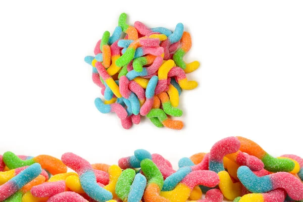 Saftige Bunte Gelee Bonbons Isoliert Auf Weiß Gummibärchen Schlangen — Stockfoto