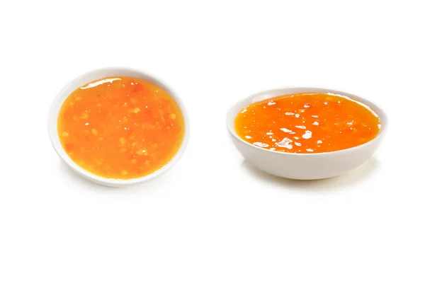 Orange Sauce Weißem Teller Auf Weißem Hintergrund — Stockfoto