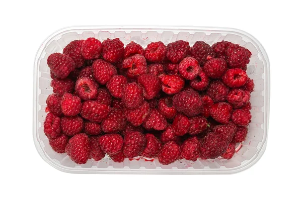 Raspberry Plastic Container Isolated White Background — Stock Photo, Image