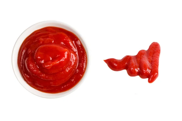 Ketchup Weißem Teller Auf Weißem Hintergrund — Stockfoto