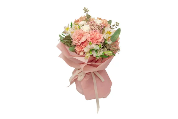 Bouquet Fleurs Roses Douces Papier Emballage Rose — Photo