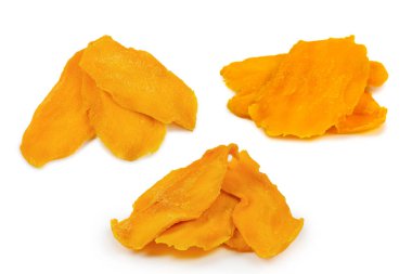 Tatlı mango dilimleri arka planda. Üst görünüm. 