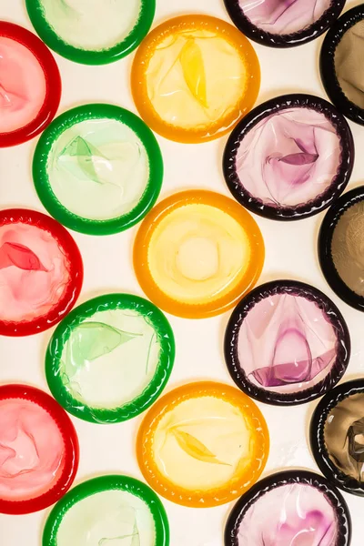 Colorful Condoms Background Top View — Stock Photo, Image