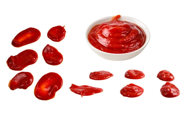 Rote Soße Spritzt Vereinzelt Auf Weißem Hintergrund Ketchup — Stockfoto