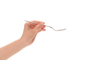 Beyaz arka planda elle izole edilmiş bir kadın..