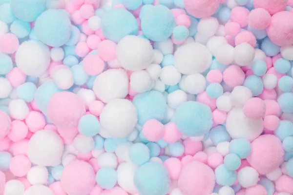 Fondo Blanco Rosa Azul Pompones Suaves — Foto de Stock