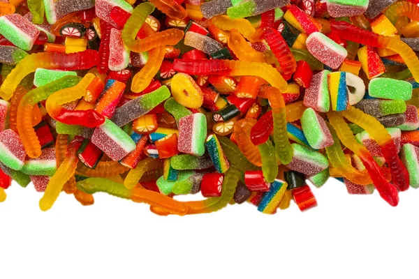 Assorted Tasty Gummy Candies Top View Jelly Sweets Background — Stock Photo, Image