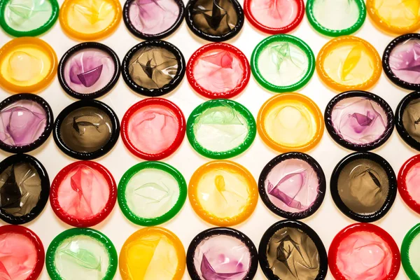 Colorful Condoms Background Top View — Stock Photo, Image