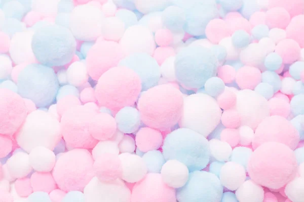 Fondo Blanco Rosa Azul Pompones Suaves — Foto de Stock