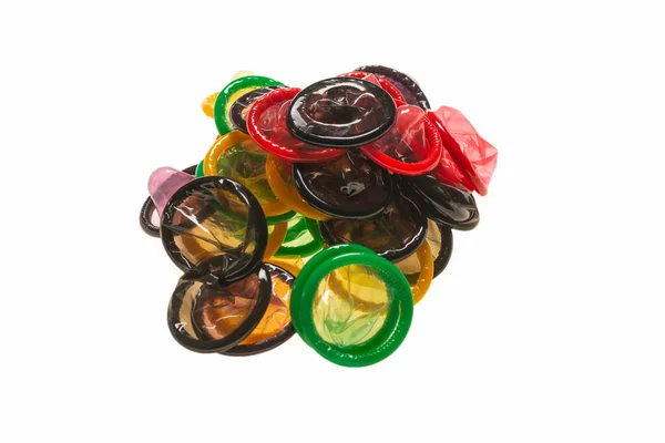 Kleurrijke Condooms Achtergrond Bovenaanzicht — Stockfoto