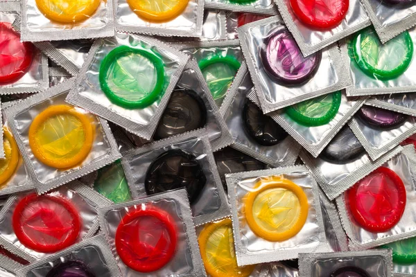 Colorful Condoms Background Top View — Stock Photo, Image