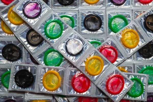 Preservativi Colorati Sfondo Vista Dall Alto — Foto Stock