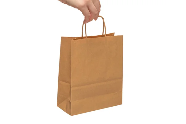 Paper Bag Woman Hands Isolated White Background — Stock Photo, Image